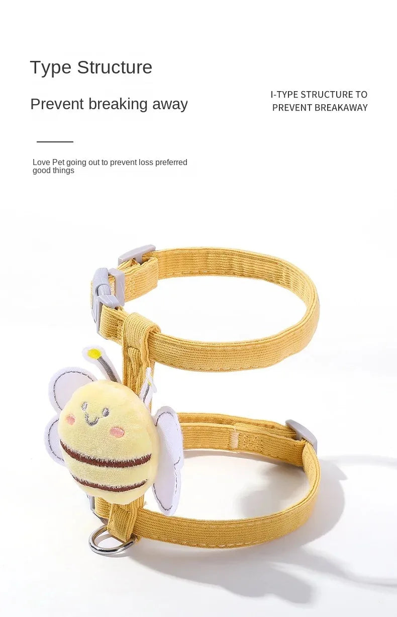 Adjustable Cartoon Bee Pet Harness and Leash Set for Small Dogs