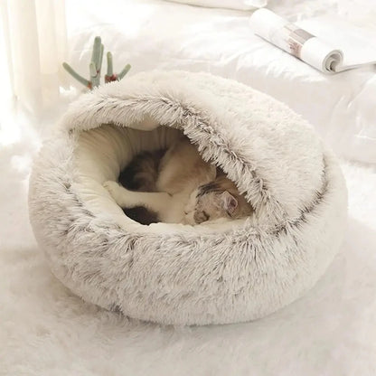 Fluffy Hooded Pet Bed for Cats and Small Dogs