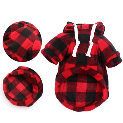 Plaid Dog Hoodie Jacket for Cold Weather - Warm Pet Apparel