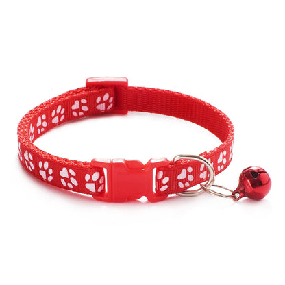 Dog Print Cat Collar with Bell - Multiple Color Options