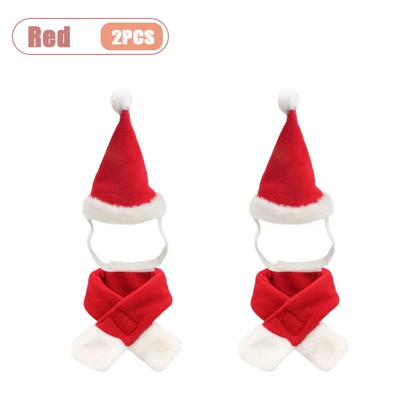 Pet Christmas Hat and Scarf Set for Cats and Small Dogs
