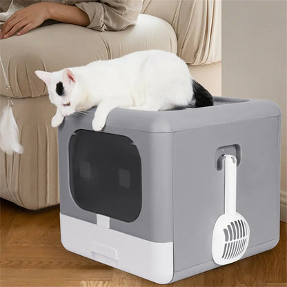 Sifting Cat Litter Box with Foldable Design and Scoop