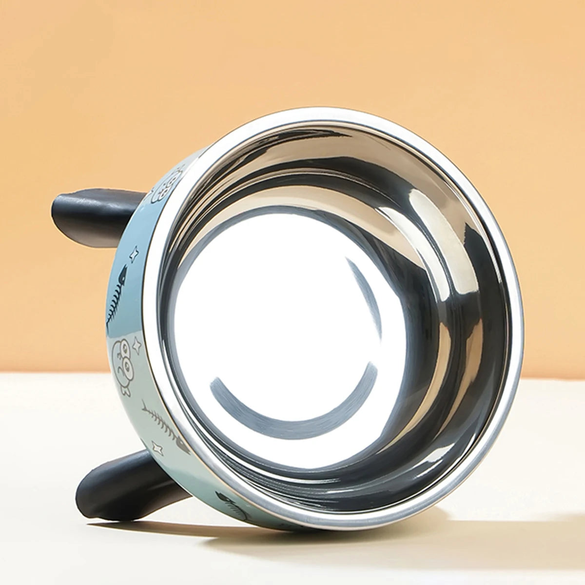 High-Legged Cartoon Pet Bowl, Stainless Steel, Large Capacity