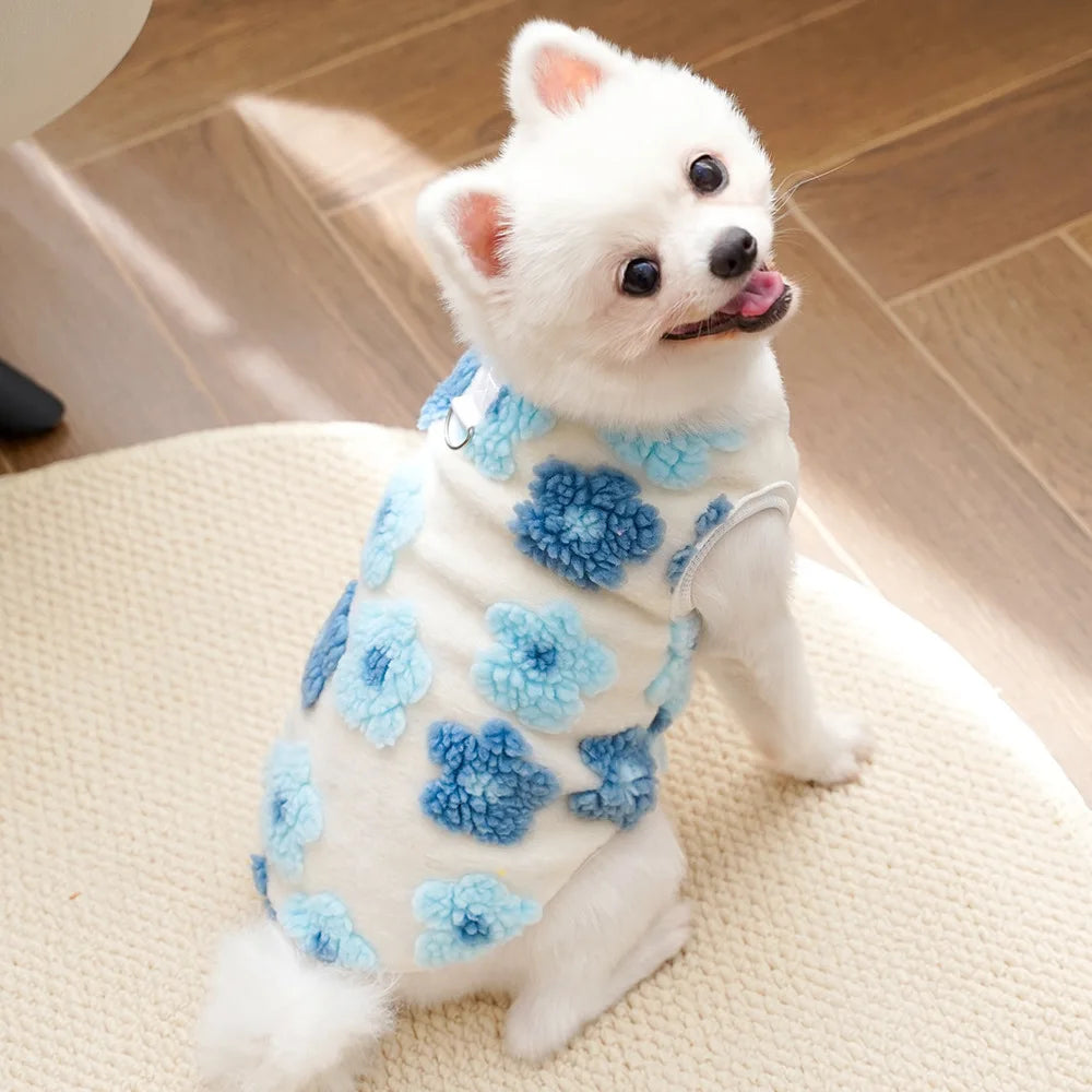 Warm Floral Print Fleece Vest for Small Dogs and Puppies