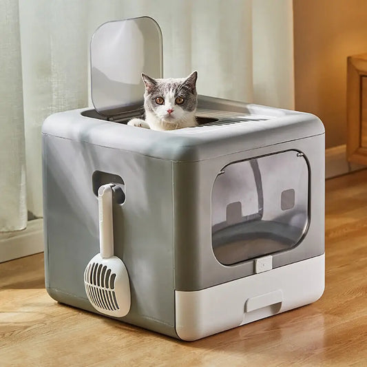 Sifting Cat Litter Box with Foldable Design and Scoop