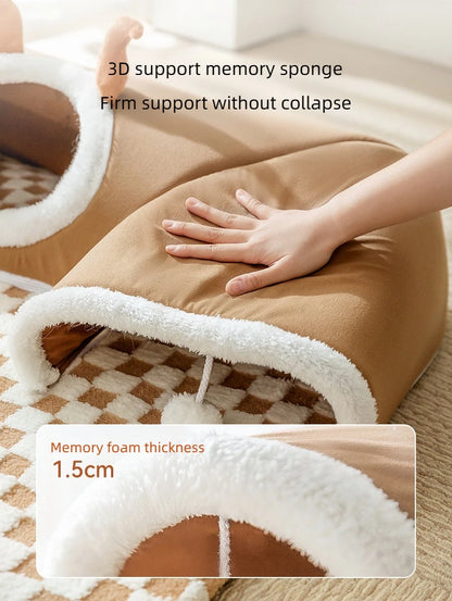 Reindeer-Themed Cat Tunnel Hideaway and Plush Bed