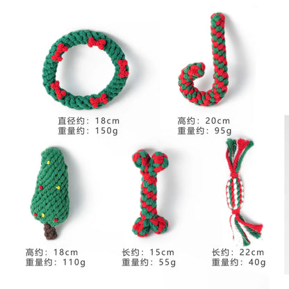 Christmas Cotton Rope Dog Toy Set - Bite-Resistant & Interactive
