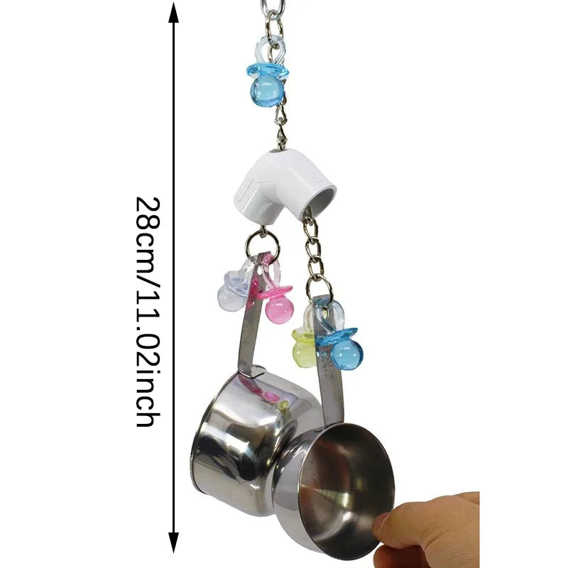 Stainless Steel Bird Toys with Chewable Acrylic Pots