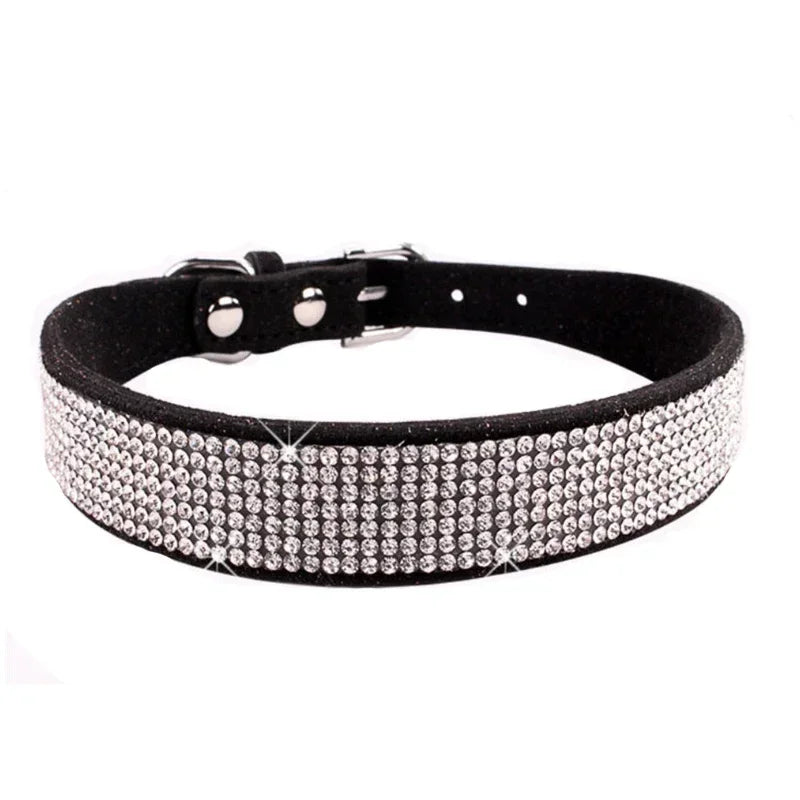 Glitter Rhinestone Dog Collar with Zinc Alloy Buckle for Small Pets