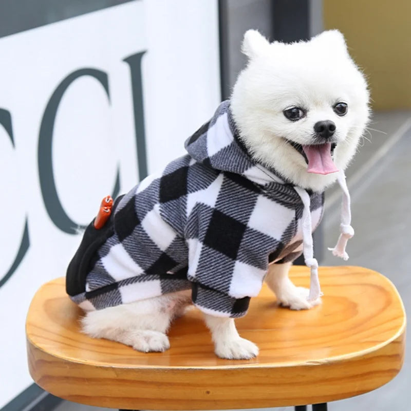 Plaid Dog Hoodie Jacket for Cold Weather - Warm Pet Apparel