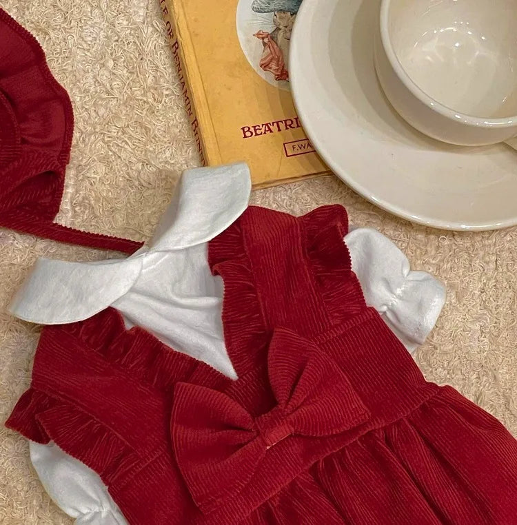 Winter Warm Dog Dress Set with Bow Knot for Small Breeds
