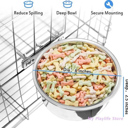Hanging Stainless Steel Dog and Cat Food Water Bowls