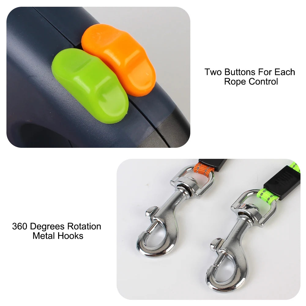 Reflective Retractable Double Dog Leash for Small Dogs