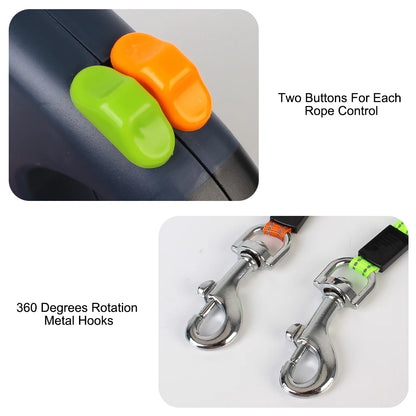 Reflective Retractable Double Dog Leash for Small Dogs
