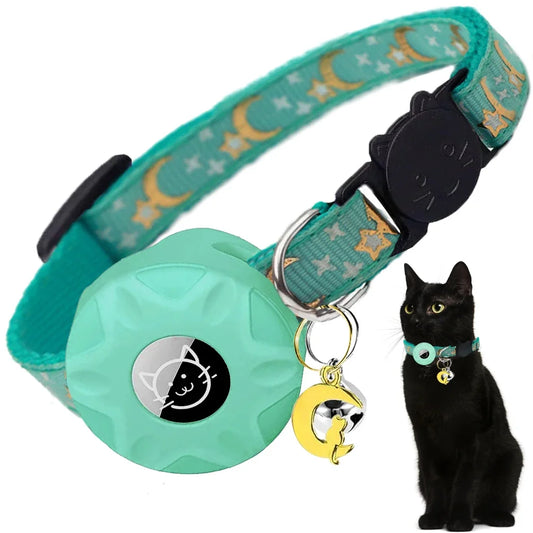AirTag Holder Collar with Moon Ornament for Cats & Small Dogs