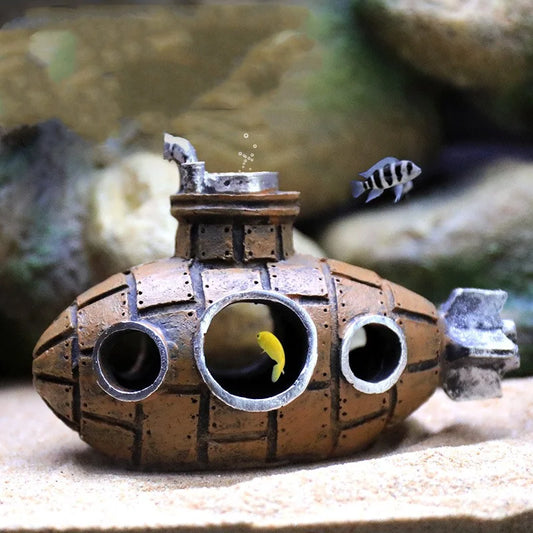 Vintage Submarine Wreck Aquarium Decoration for Fish Tanks
