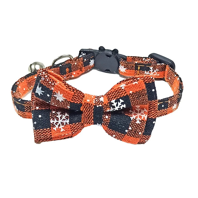 Plaid Christmas Cat Collar with Bow Tie and Bell