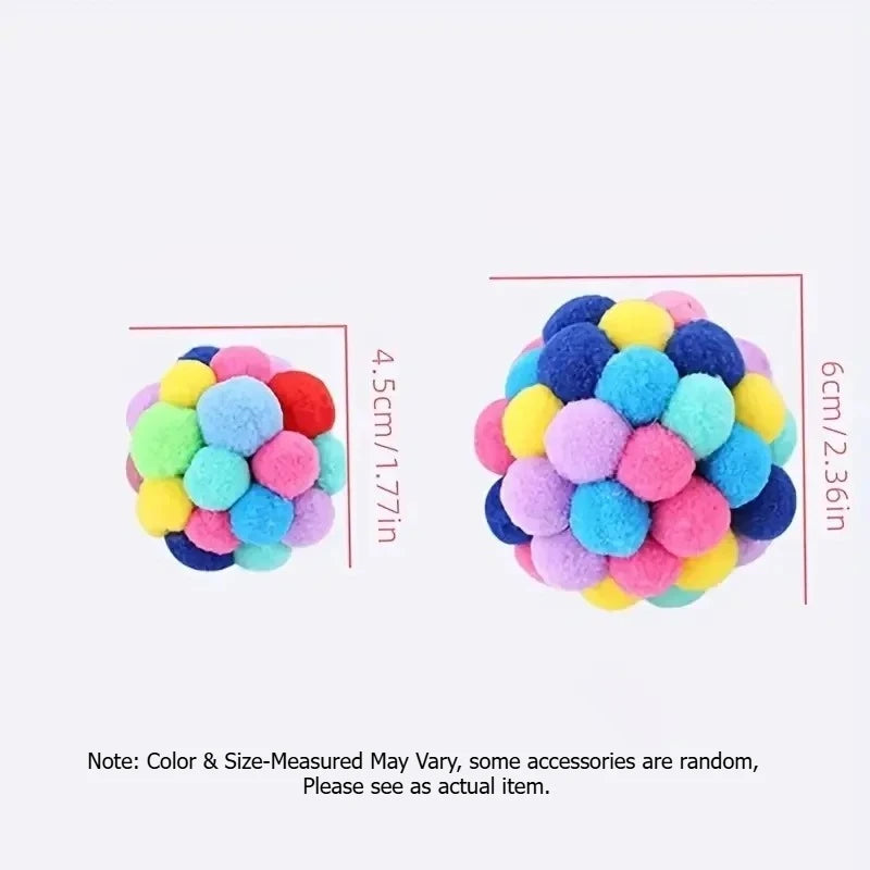 Colorful Plush Cat Toy Balls with Bells - 1/3PCS Set