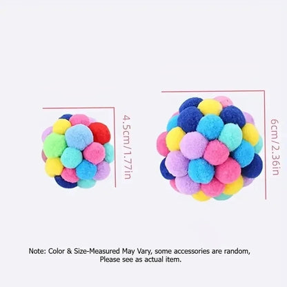 Colorful Plush Cat Toy Balls with Bells - 1/3PCS Set
