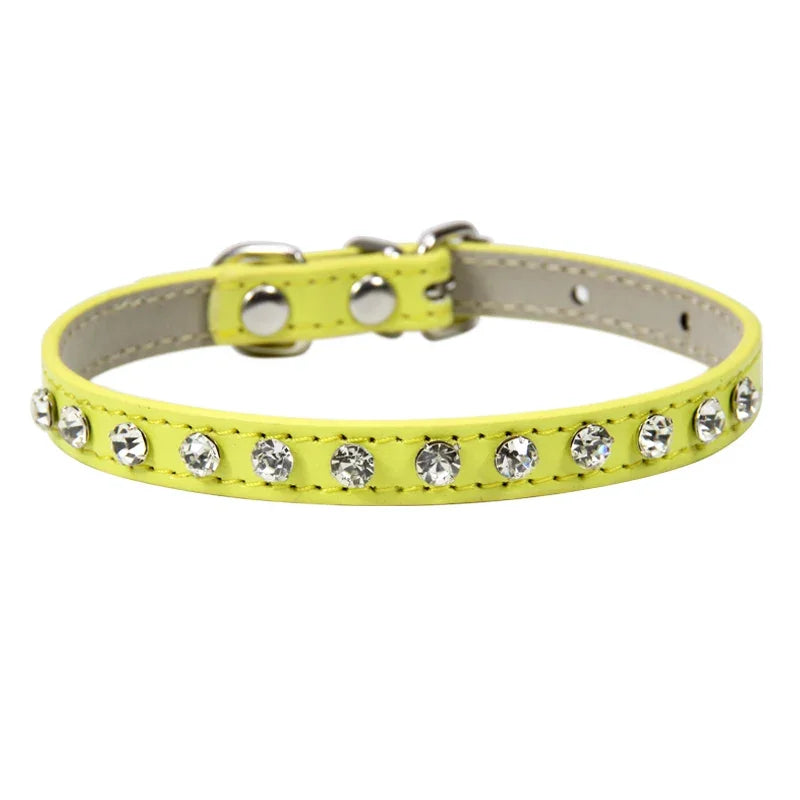 Rhinestone Cat Collar and Leather Dog Neck Strap