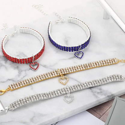 Rhinestone Pet Collar for Cats and Dogs - Adjustable Love Design