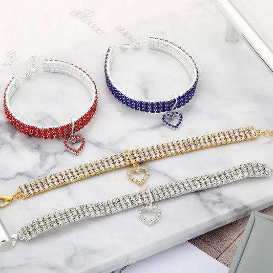 Rhinestone Pet Collar for Cats and Dogs - Adjustable Love Design
