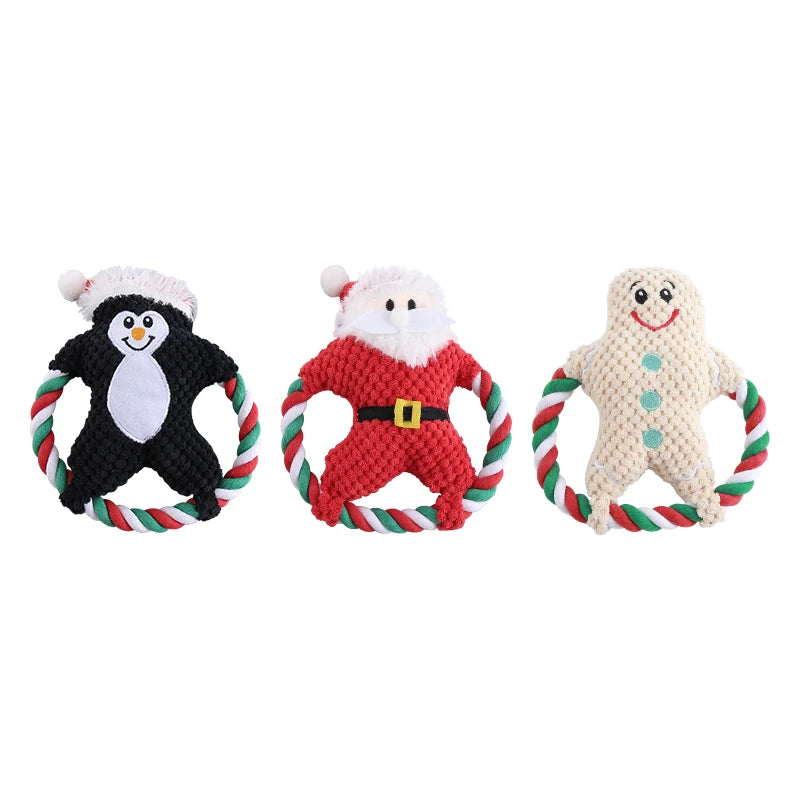 Christmas Cotton Rope Plush Dog Toys for Chewing and Play