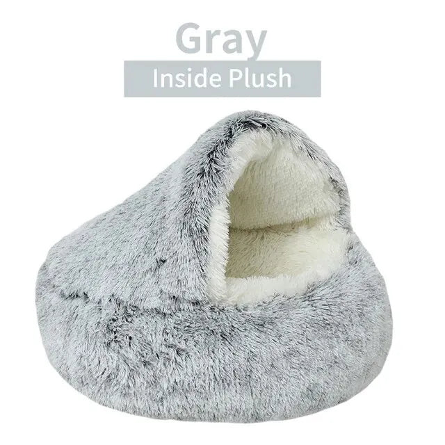 Fluffy Hooded Pet Bed for Cats and Small Dogs