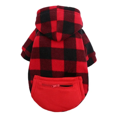 Plaid Dog Hoodie Jacket for Cold Weather - Warm Pet Apparel