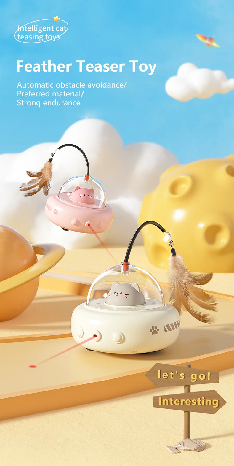 Electric UFO Cat Teaser Toy with Replaceable Feather Bell