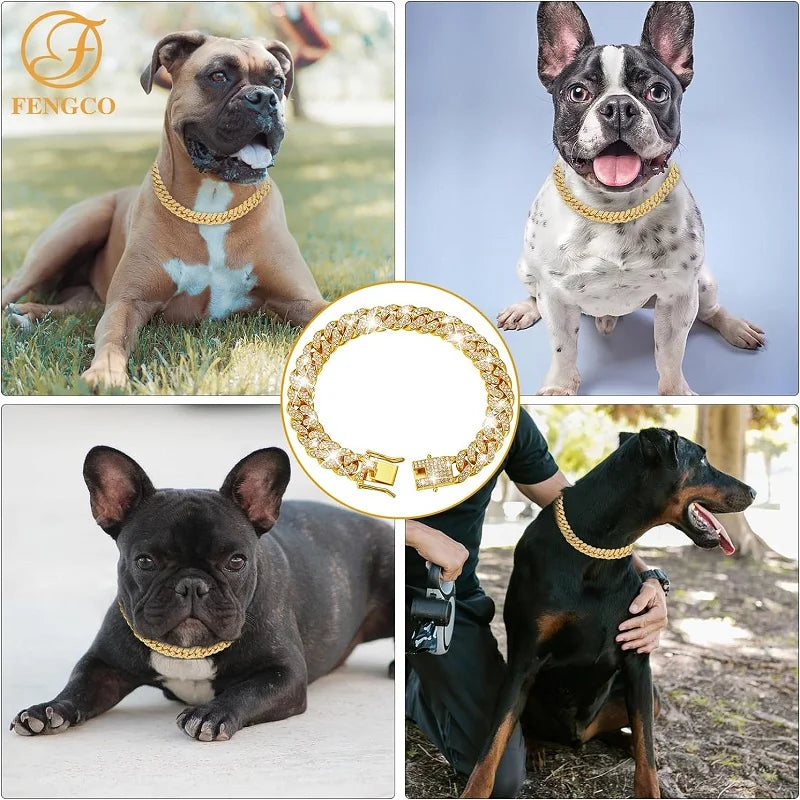 Gold Metal Dog Chain Collar for Small to Large Pets
