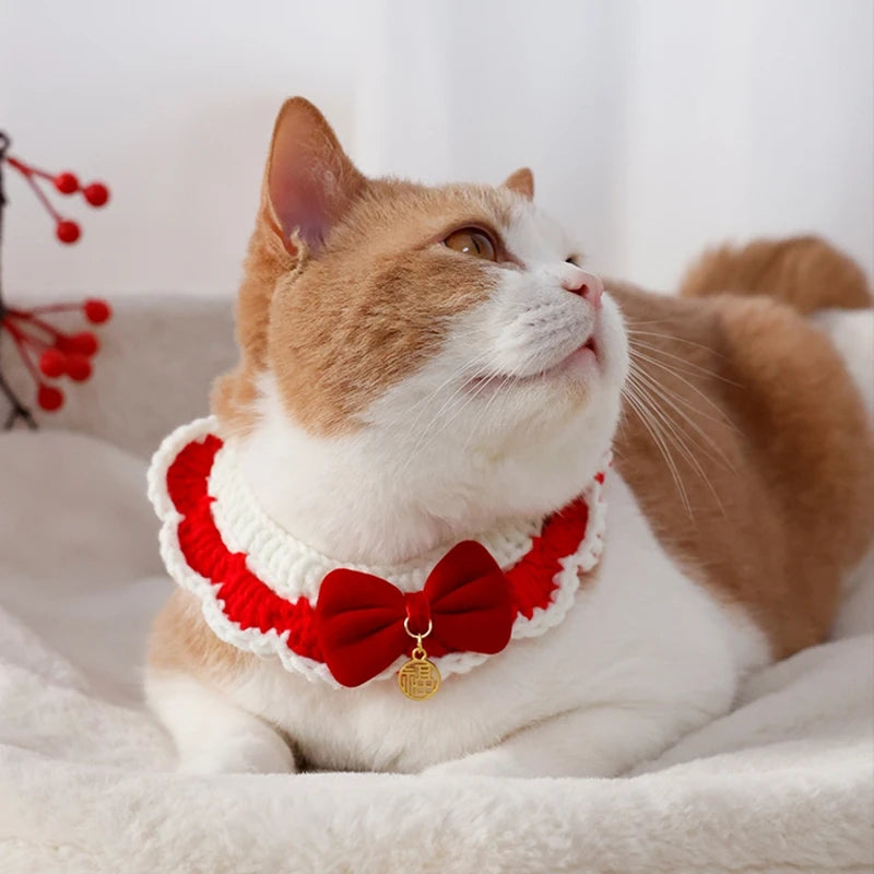 Christmas Cat Bow Tie Collar Scarf for Festive Pet Style