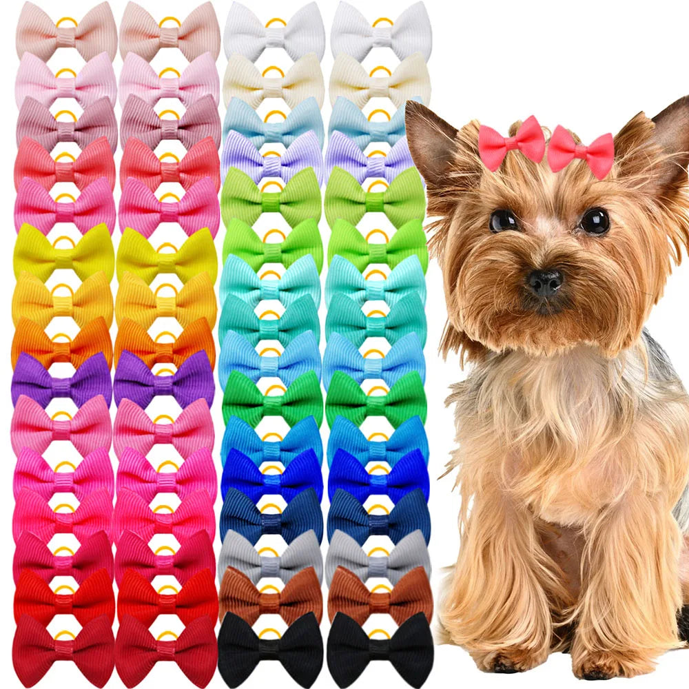 20pcs Handmade Solid Dog Hair Bows for Small Dogs