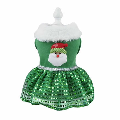Red Christmas Dog Dress with Bow Skirt for Winter Wear
