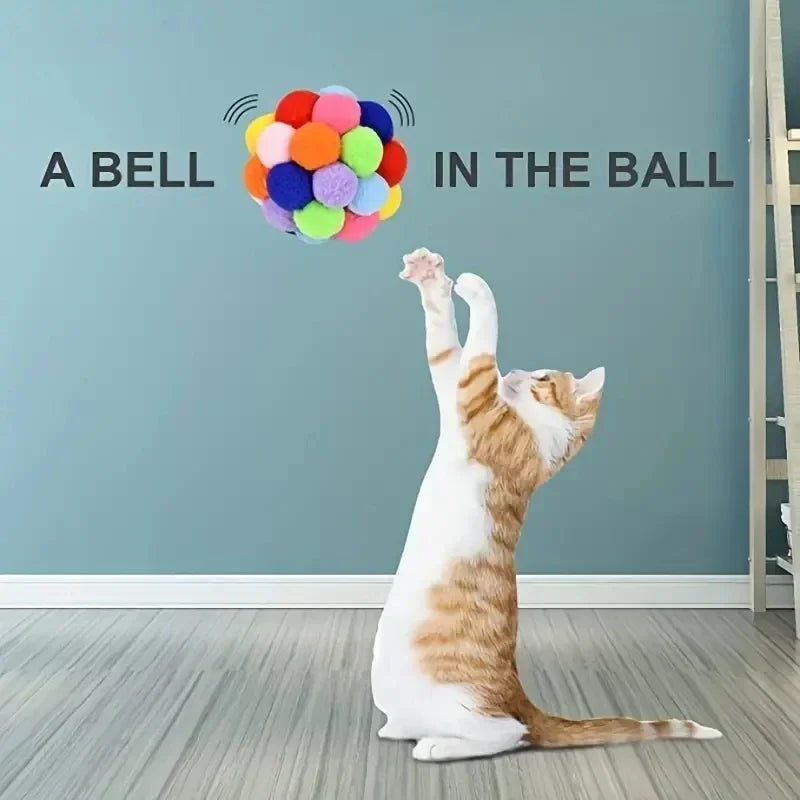 Colorful Plush Cat Toy Balls with Bells - 1/3PCS Set