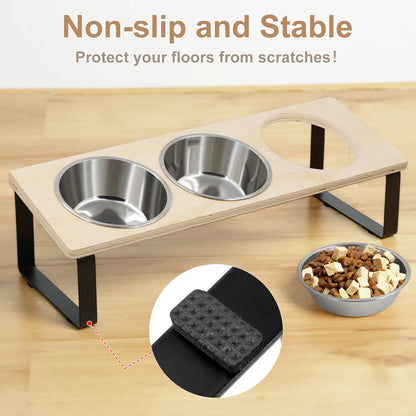 Tilted Raised Cat Feeder with 3 Stainless Steel Bowls