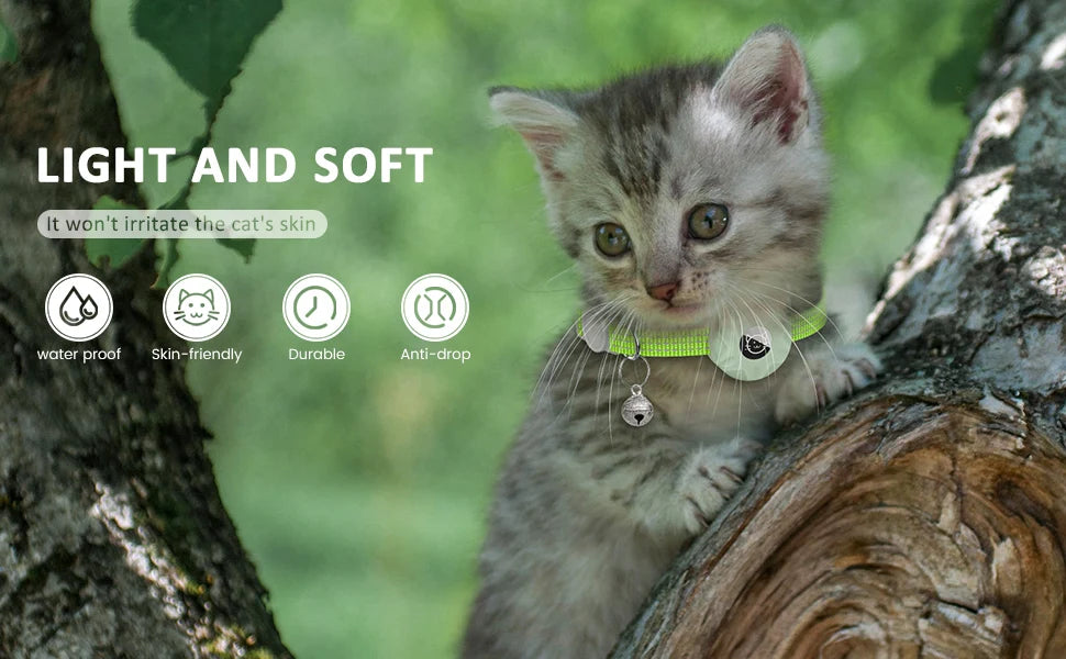 Reflective GPS Cat Collar with AirTag Holder and Bell
