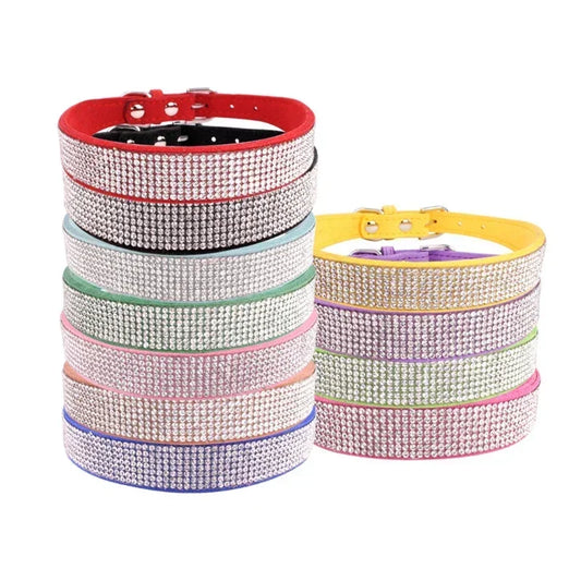 Glitter Rhinestone Dog Collar with Zinc Alloy Buckle for Small Pets